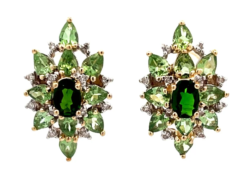 silver hoop earrings for women -Green Peridot Garnet and Diamond Earrings in 10k Yellow Gold