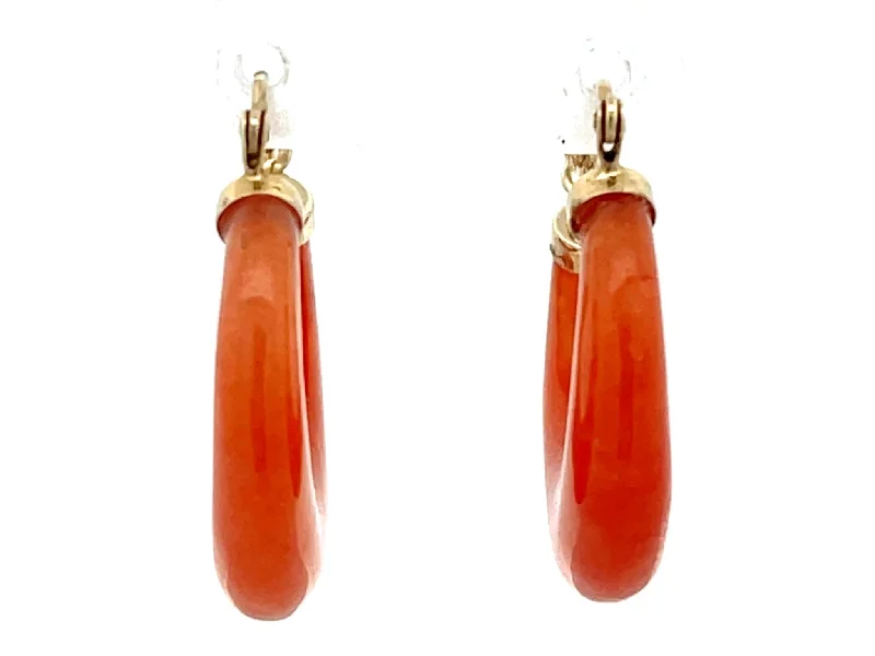 vintage gold earrings for women -Vintage Orange Carnelian Chunky Hoop Earrings 14K Gold