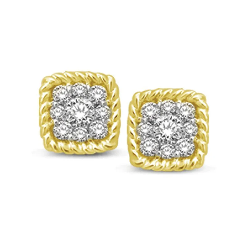 gold earrings for women -14K Yellow Gold 1/5 Ctw Diamond Square Flower Stud Earrings