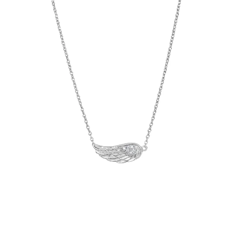 long necklaces for women -Silver 18 inches Rhodium Finish Shiny 7-1.2mm White Cubic Zirconia Single Wing Element Anchor On 1.2mm Cable Link Fancy Necklace with Lobster Clasp