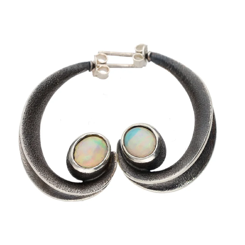 silver hoop earrings for women -silver hoop earrings for women -Bora of Brooklyn Sterling Silver Modern Earrings w/Opals