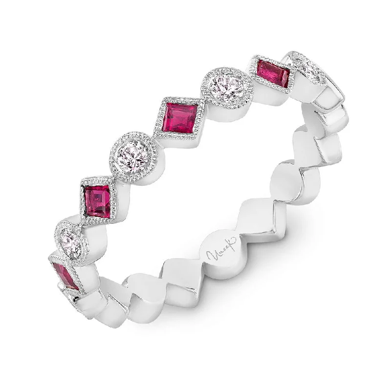 women’s wedding bands with diamonds -Uneek Precious Collection 1-Row Round Ruby Fashion Ring