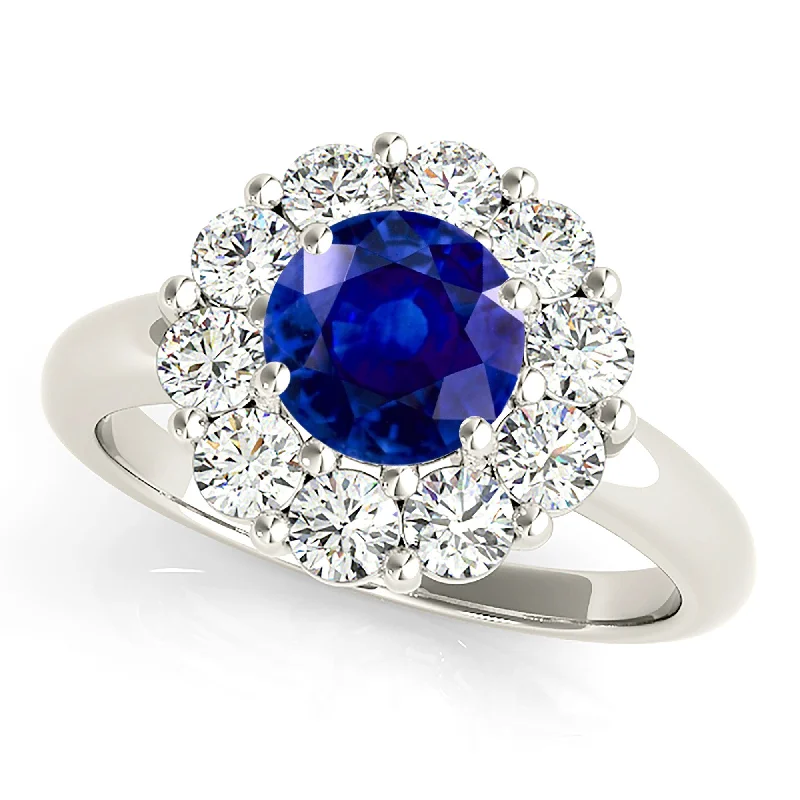 handmade engagement rings for women -1.80 ct. Genuine Blue Sapphire Halo Ring