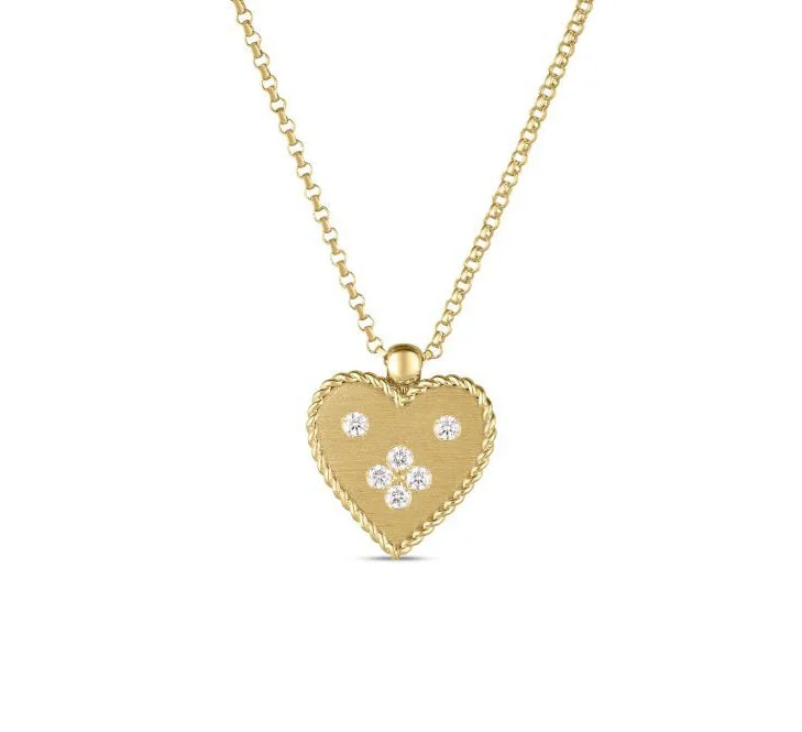 boho-chic necklaces for women -18kt Yellow Gold Small Heart Medallion Venetian Princess Pendant Necklace