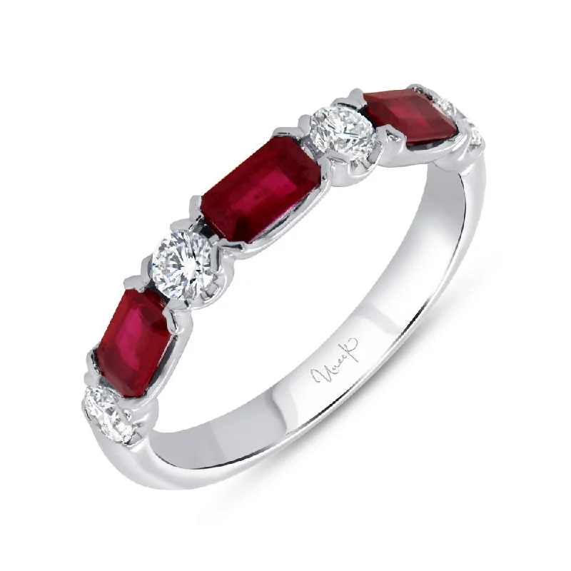 promise rings for women -Uneek Precious Collection Straight Emerald Cut Ruby Anniversary Ring