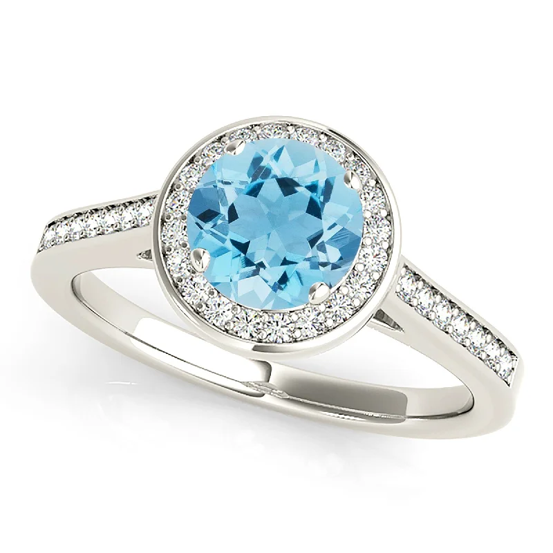 women’s band rings -1.10 ct. Genuine Aquamarine Ring With Bezel Set Halo