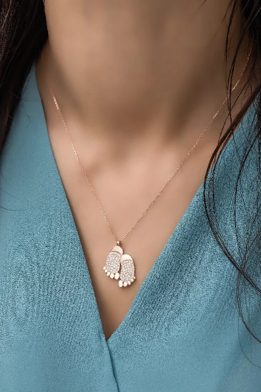 modern necklaces for women -Baby Feet Zircon Stone Necklace