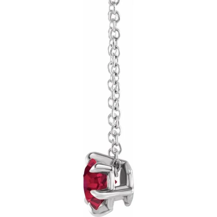 bohemian necklaces for women -Sterling Silver 4 mm Lab-Grown Ruby Solitaire 16-18" Necklace