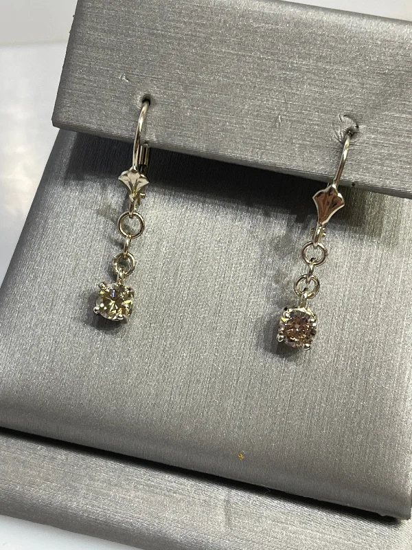 vintage statement earrings for women -14K White Gold Champagne Diamond Hanging Earrings