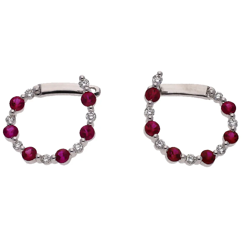 modern earrings for women -modern earrings for women -18K White Gold Ruby & Diamond Left/Right Hoop Earrings