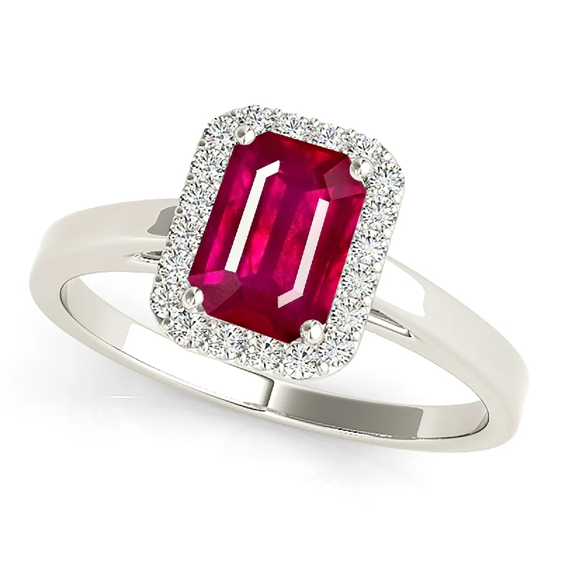 modern diamond rings for women -1.20 ct. Genuine Emerald Cut Ruby Ring with Halo And Solid Gold Shank