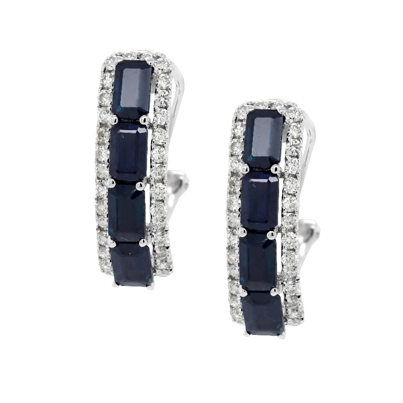 gold dangle earrings for women -gold dangle earrings for women -WHITE GOLD SAPPHIRE AND DIAMOND HOOP EARRINGS, .70 CT TW