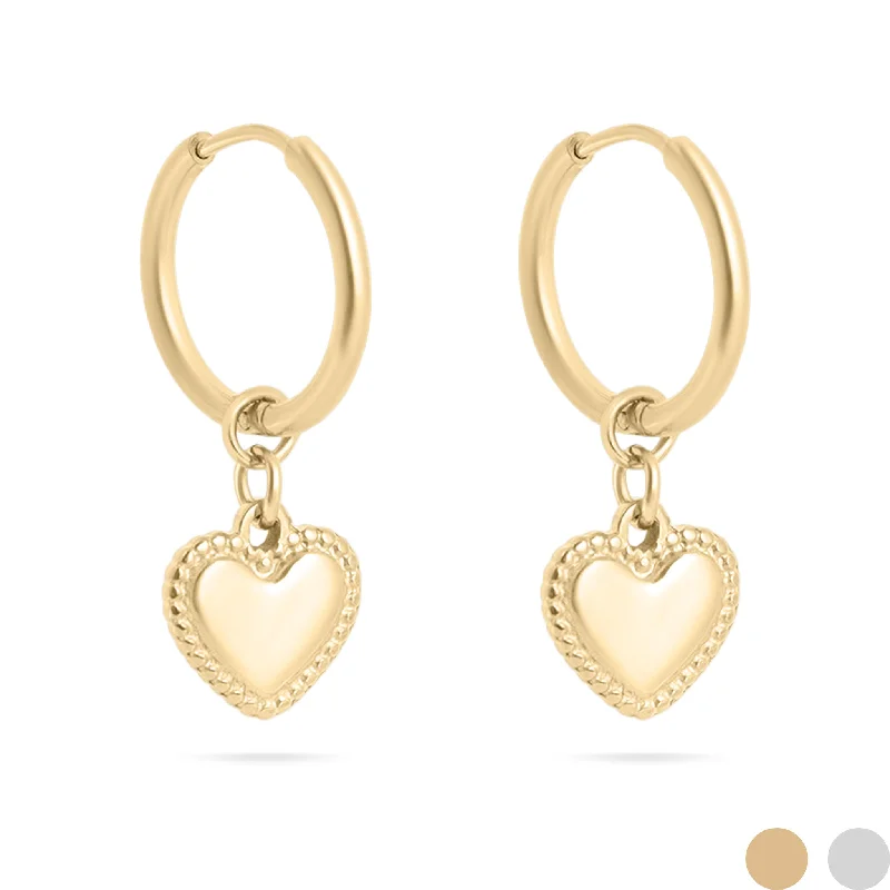 gold hoop earrings for women -gold hoop earrings for women -18K Gold PVD Stainless Steel Heart Pendant Hoop Earrings / ERJ0042