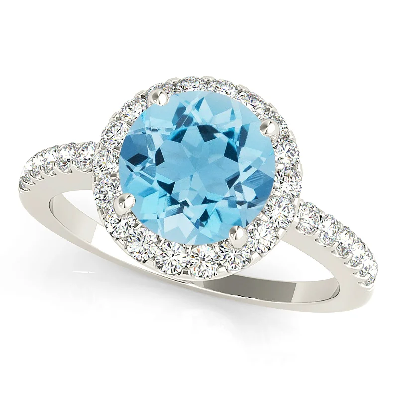 stackable wedding rings for women -2.00 ct. Genuine Aquamarine Ring With Halo