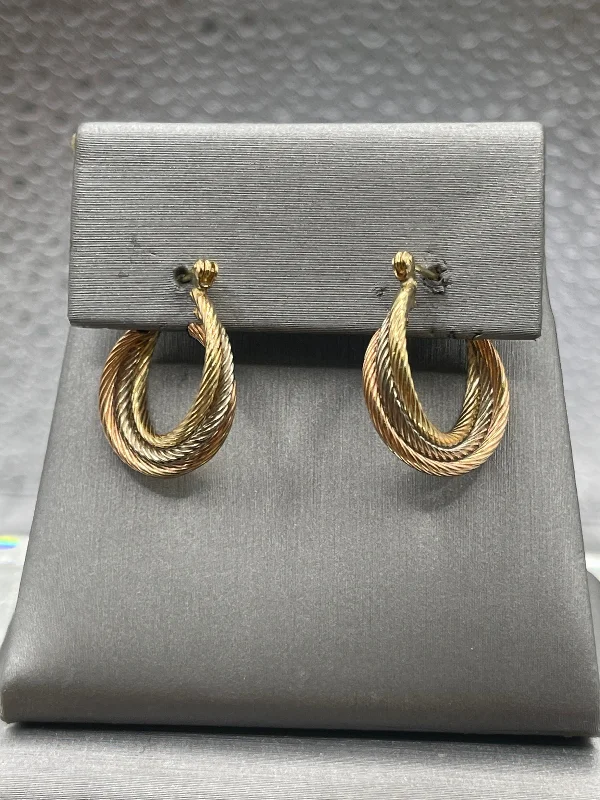 black diamond earrings for women -black diamond earrings for women -Ladies 14 Karat Solid Tri-Color Gold Hoop Earrings