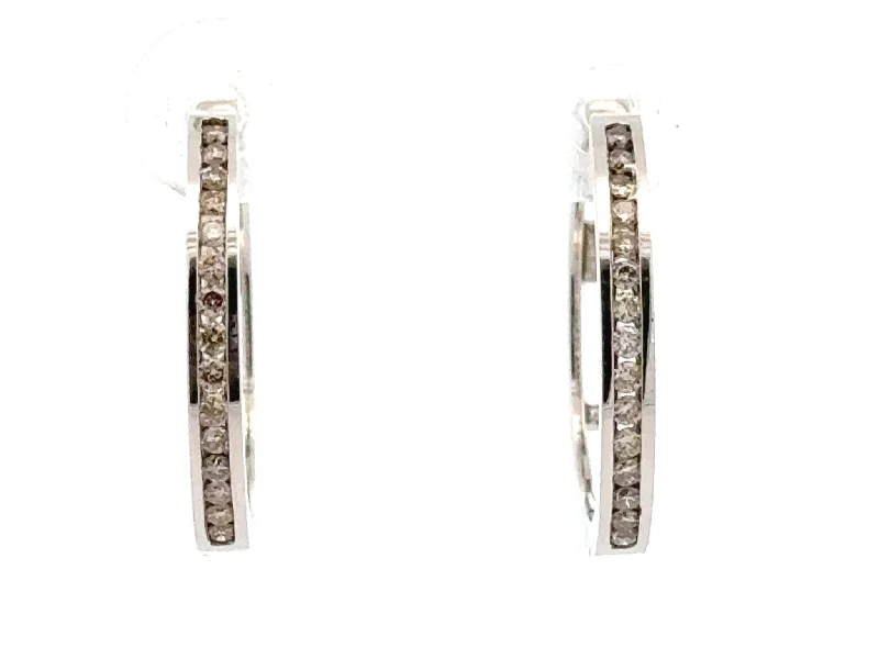 custom earrings for women -Diamond Hoop Earrings 14K Solid White Gold