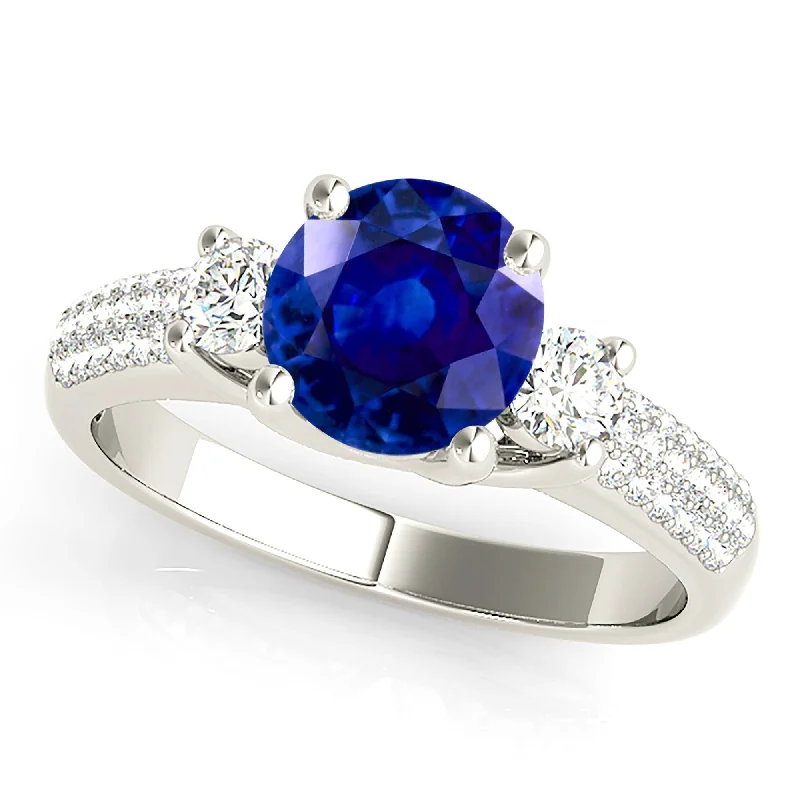 halo engagement rings for women -2.40 ct. Genuine Blue Sapphire Three Stone Ring