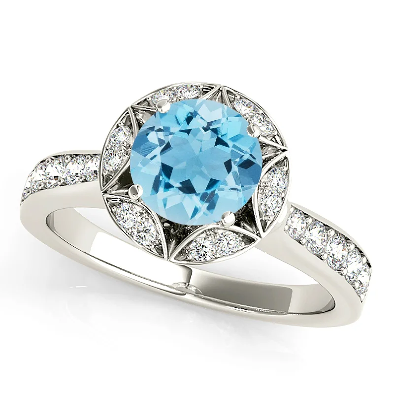 emerald cut engagement rings for women -1.10 ct. Genuine Aquamarine Ring With Floral Halo