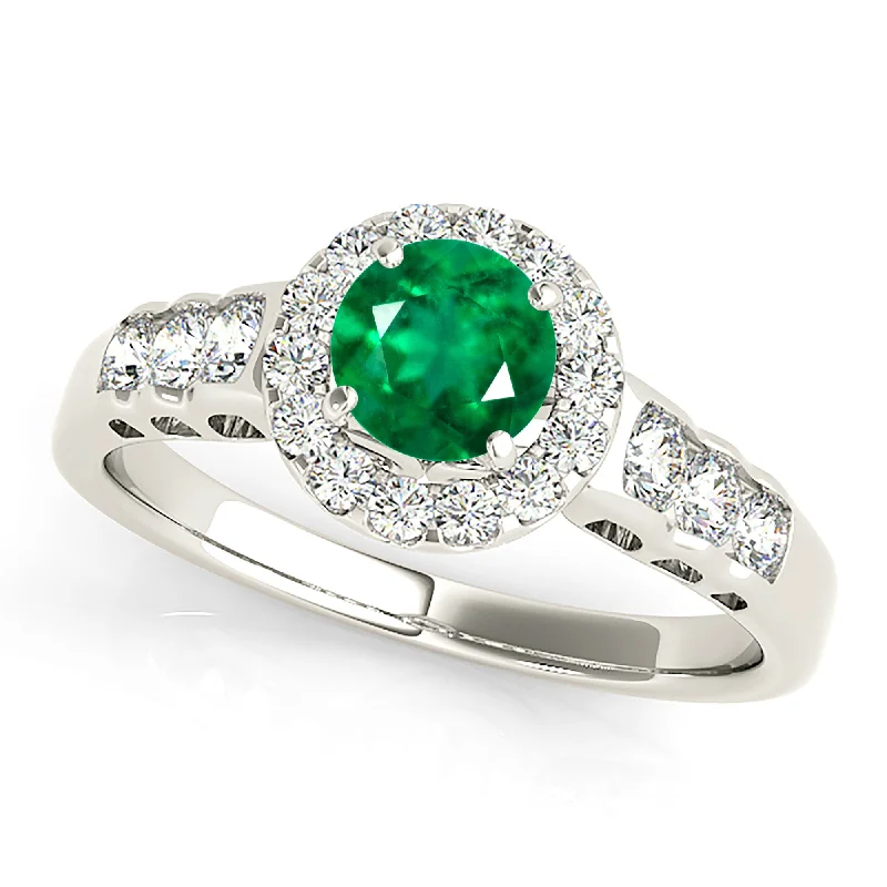 round diamond engagement rings for women -1.15ct. Genuine Emerald Ring With Halo And Hand Carved Filigree Band