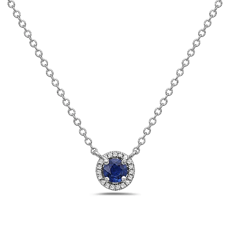 simple pearl necklaces for women -Sapphire And Diamond Halo Necklace