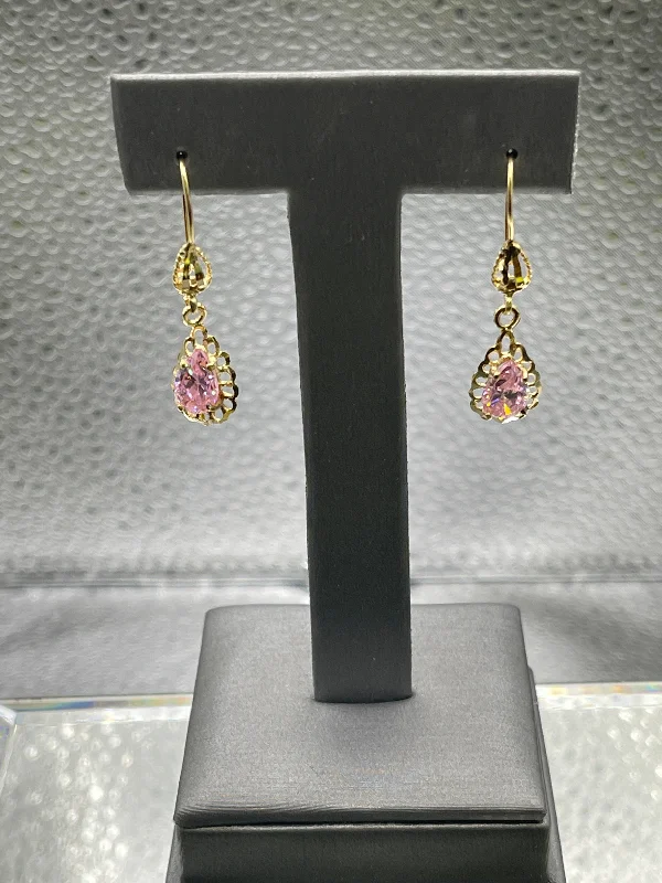 chunky earrings for women -chunky earrings for women -Gorgeous 14 Karat Yellow Gold and Pink Topaz Dangling Earrings