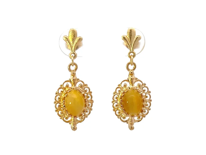 gold stud earrings for women -Tigers Eye Dangly Drop 14k Solid Gold Earrings