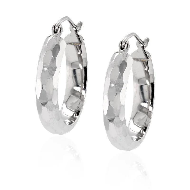 cute dangle earrings for women -cute dangle earrings for women -WHITE GOLD FACETED HOOP EARRINGS