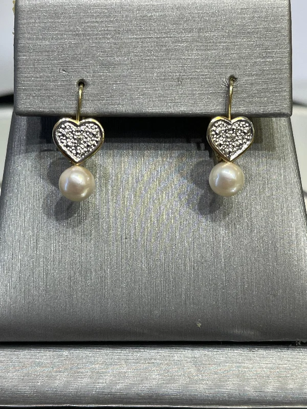 women’s ear piercings with earrings -14 KARAT YELLOW GOLD, PEARL AND DIAMOND EARRINGS