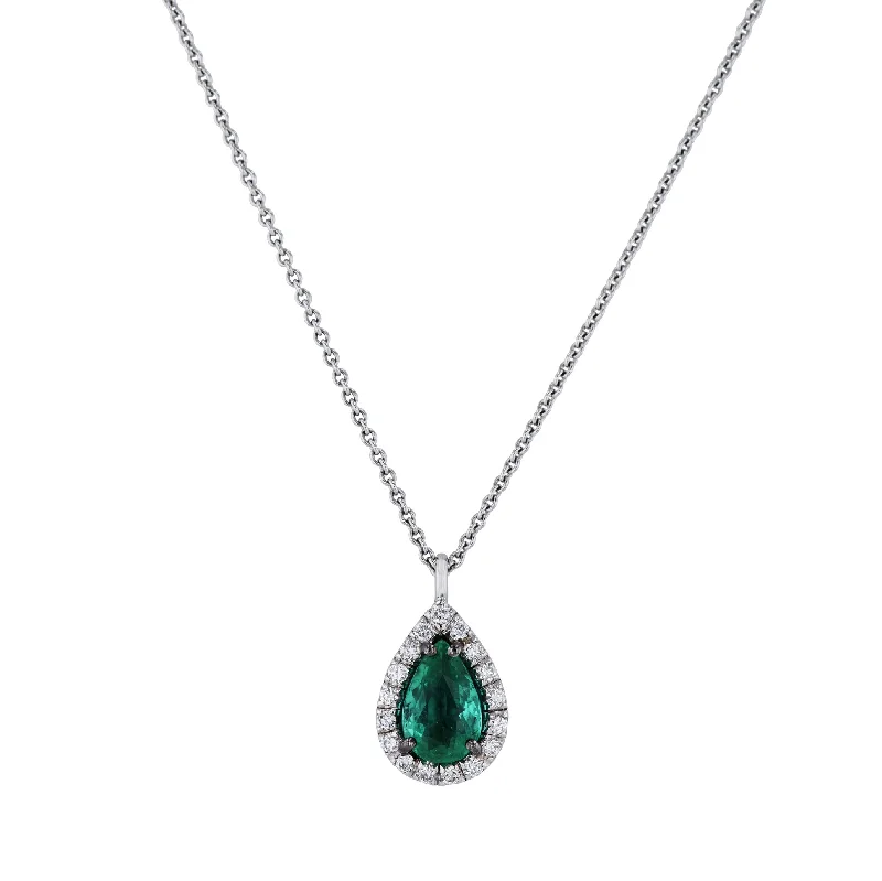 multi-strand necklaces for women -Colombian Emerald White Gold Diamond Pendant Necklace