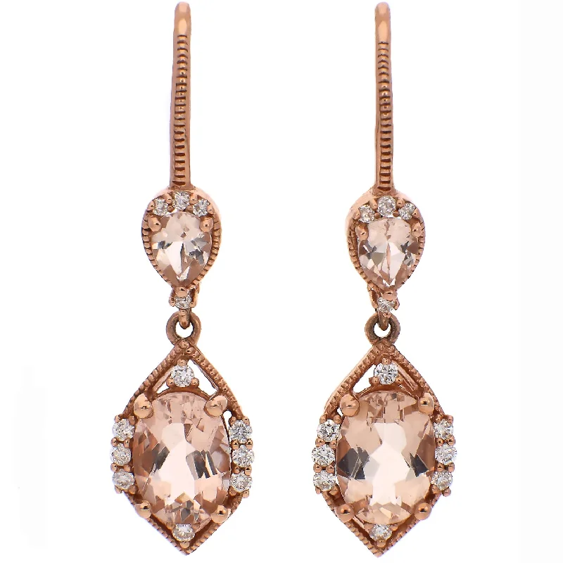 unique earrings for women -unique earrings for women -14K Rose Gold Pear Shaped and Oval Morganite and Diamond Dangle Earrings