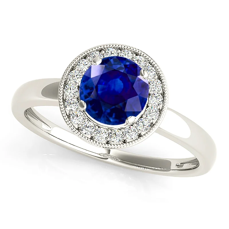 halo diamond rings for women -1.35 ct. Genuine Blue Sapphire Solitaire Milgrain Halo Ring