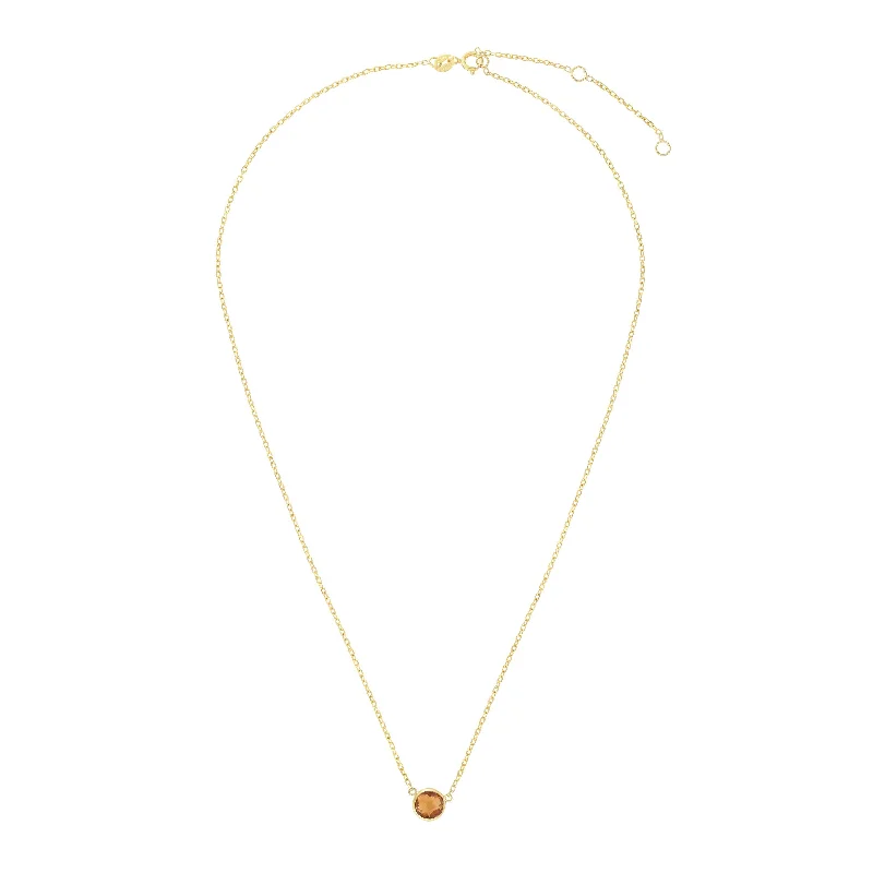 gold chain necklaces for women -14kt Gold 17 inches Yellow Finish Extendable Colored Stone Necklace with Spring Ring Clasp with 0.9000ct 6mm Round Yellow Citrine