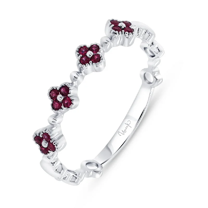 unique engagement rings for women -Uneek Stackable Collection Floral Round Ruby Fashion Ring