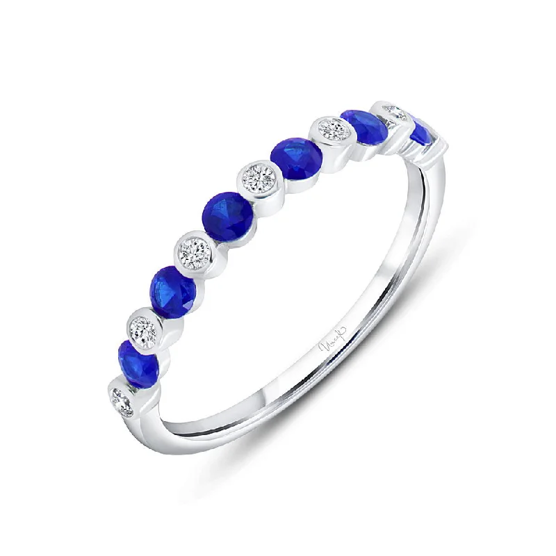 women’s band rings -Uneek Precious Collection 1-Row Round Blue Sapphire Fashion Ring