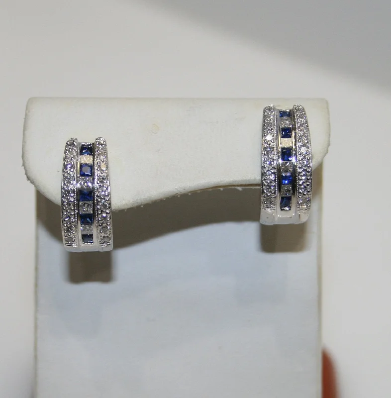 sterling silver earrings for women -18 Karat White Gold Diamond And Sapphire Earrings 1.25CT