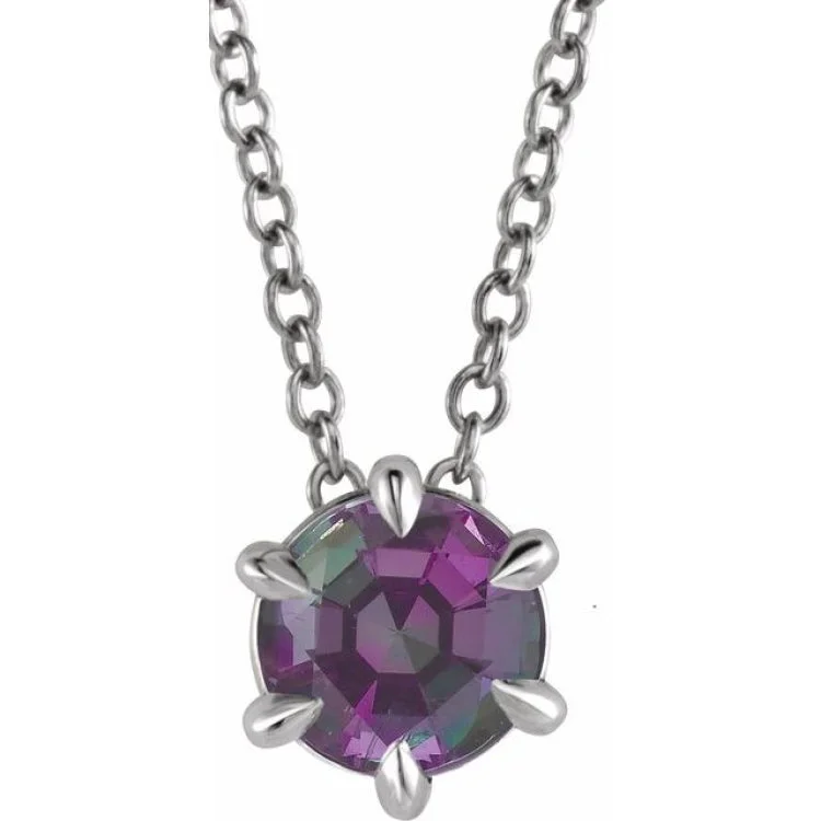 gold pendant necklaces for women -Platinum 4 mm Lab-Grown Alexandrite Solitaire 16-18" Necklace