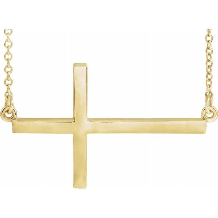 large pendant necklaces for women -14K Yellow 28x16.2 mm Sideways Cross 16-18" Necklace