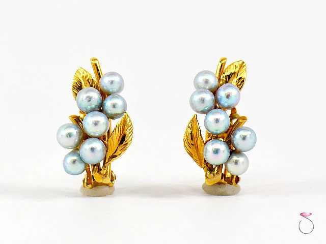 women’s chandelier earrings with diamonds -Ming's Hawaii 14K Silver Blue Pearl Cluster Clip Earrings