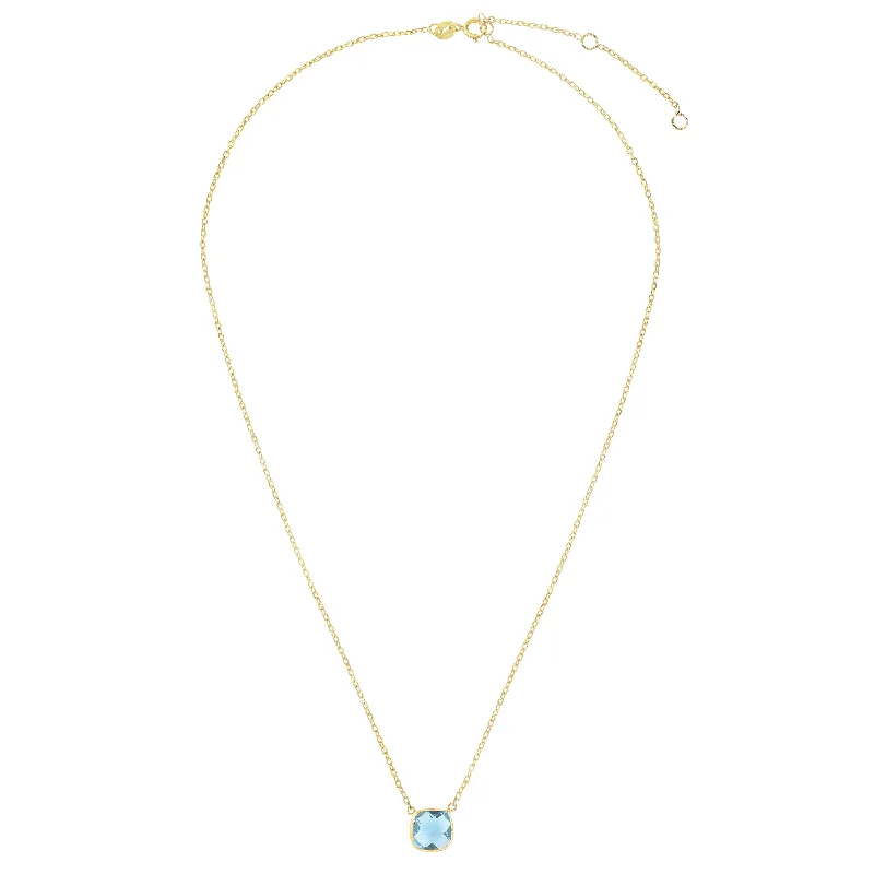 layered chain necklaces for women -14kt Gold 17 inches Yellow Finish Extendable Colored Stone Necklace with Spring Ring Clasp with 2.5000ct 8x8mm Cushion Sky Blue Topaz