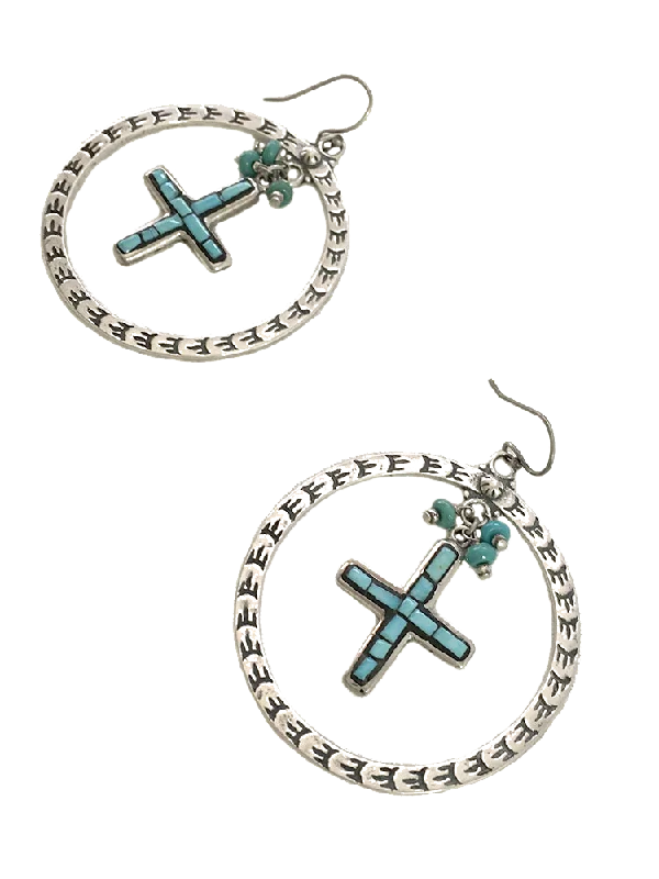 gold earrings with gemstones for women -Dangling Inner Cross Earrings