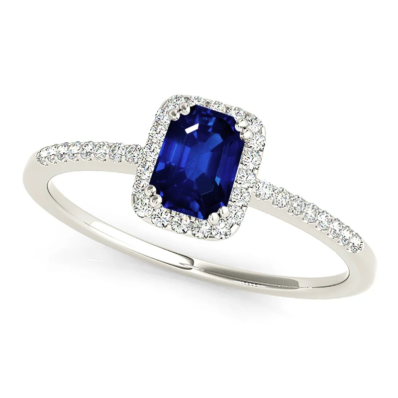 colored gemstone engagement rings for women -0.70 ct. Natural Blue Sapphire Ring With Halo Style