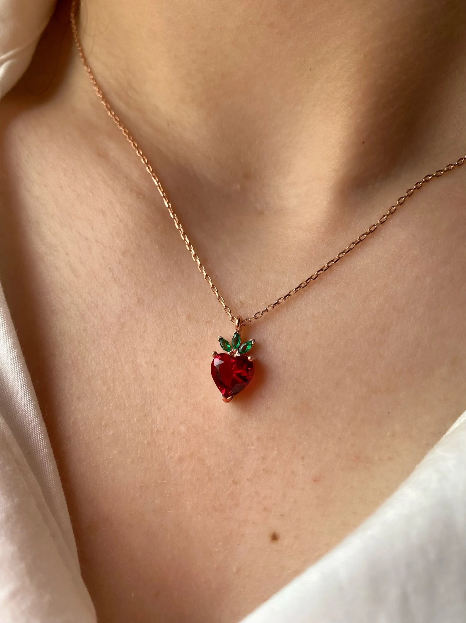 trendy necklaces for women -Heart Strawberry Necklace