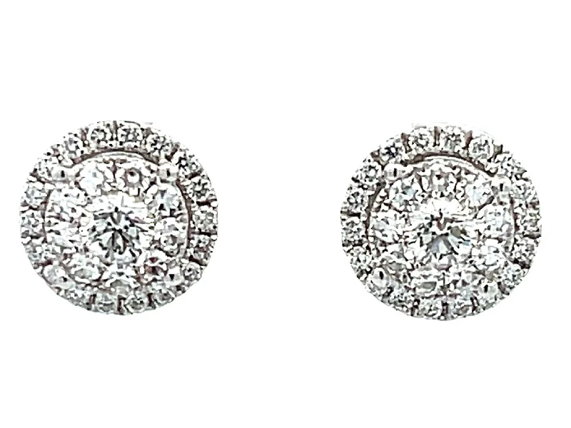 antique earrings for women -Double Diamond Halo Stud Earrings in 18k White Gold