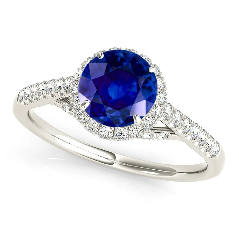 women’s wedding bands with diamonds -1.35 ct. Genuine Blue Sapphire Halo Ring