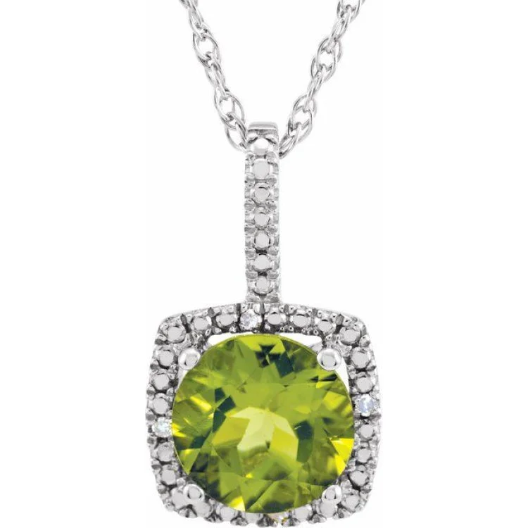 crystal necklaces for women -Sterling Silver 7 mm Natural Peridot & .015 CTW Natural Diamond 18" Necklace