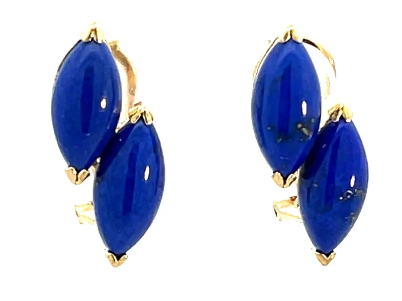 personalized earrings for women -Double Marquise Lapis Lazuli 14K Yellow Gold Earrings