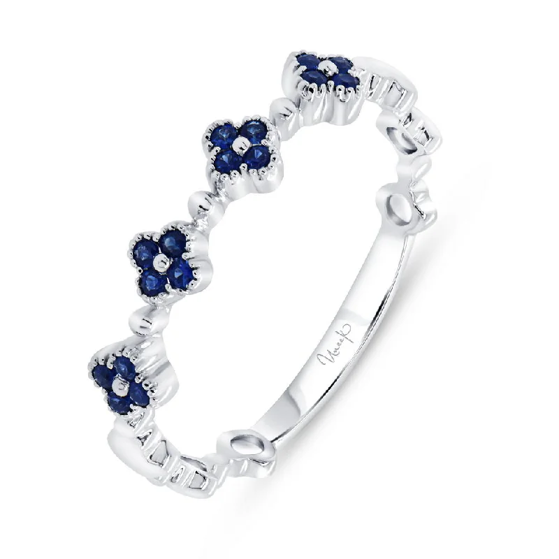 platinum engagement rings for women -Uneek Precious Collection Floral Round Blue Sapphire Fashion Ring