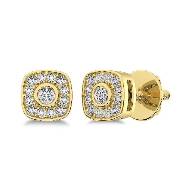 antique earrings for women -10K Yellow Gold 1/5 Ct.Tw. Diamond Square Shape Stud Earrings