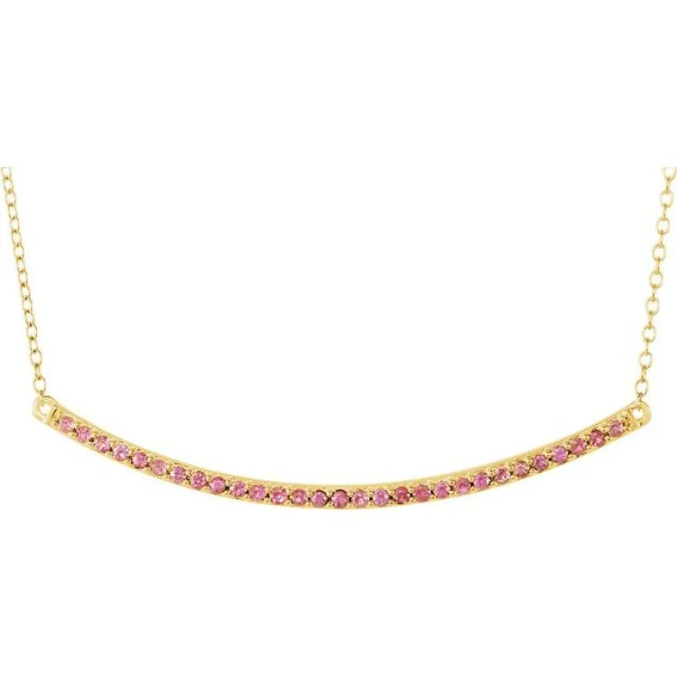 multi-colored gemstone necklaces for women -14K Yellow Natural Pink Sapphire Bar 16-18" Necklace