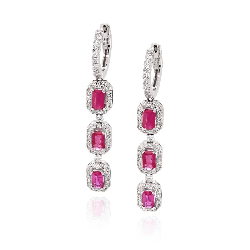 fashion hoop earrings for women -fashion hoop earrings for women -WHITE GOLD DANGLE EARRINGS WITH RUBIES AND DIAMONDS, .88 CT TW